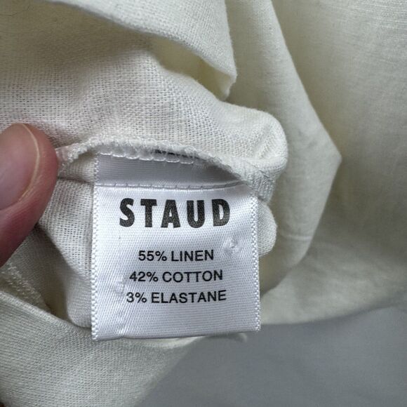 STAUD Alexandria White Linen Midi Dress Long Sleeves Size 8 - Picture 9 of 10